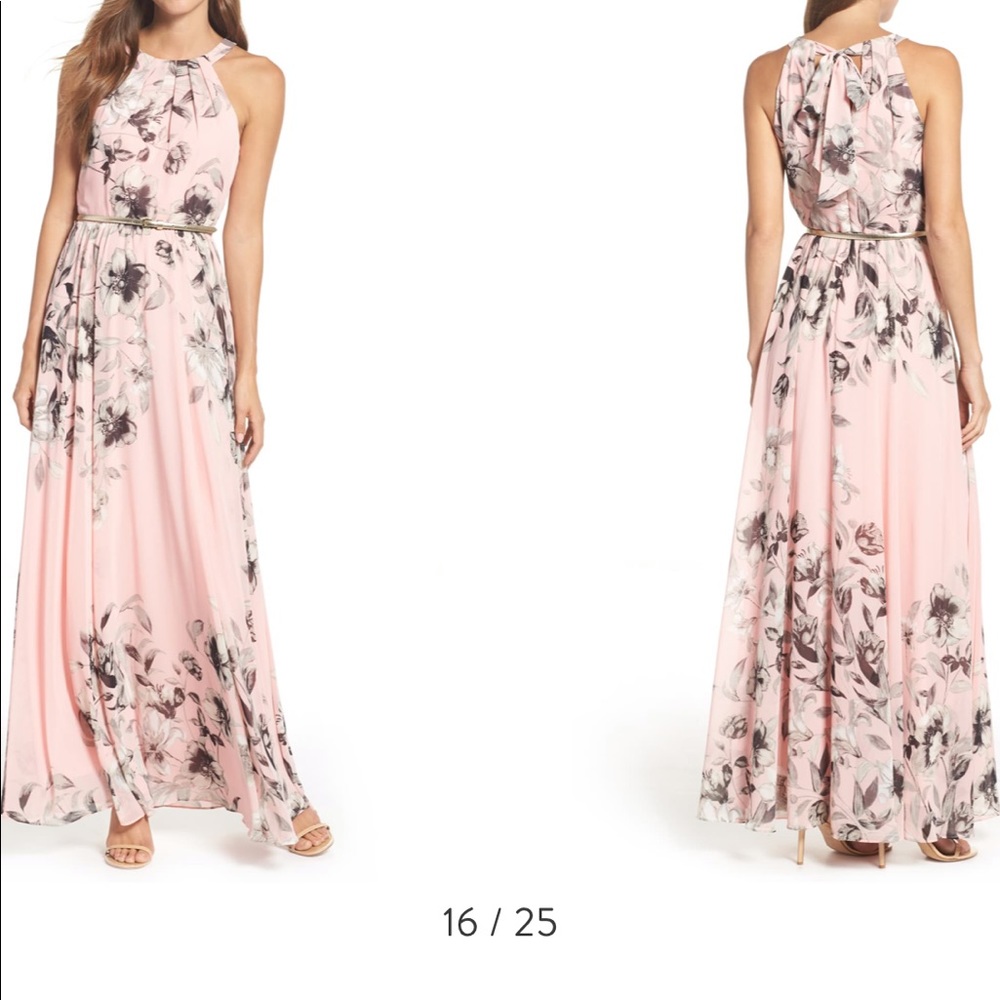 Eliza J Belted Chiffon Halter Maxi Dress